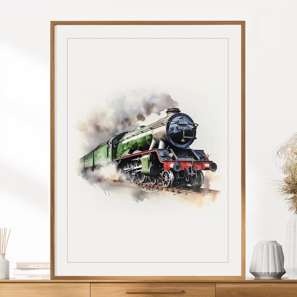 Flying Scotsman Steam Train Print | Vintage Train Print | Train Poster | Railroad Wall Art | Boys Room Wall Decor | Instant Digital Download