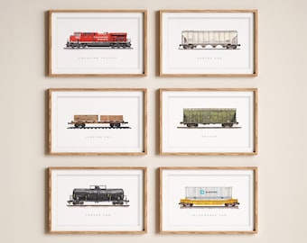 Canadian Pacific Train Prints (Set of 6) | Printable Railroad Art | Digital Train Set | Locomotive & Freight Cars | Boy Room Wall Decor