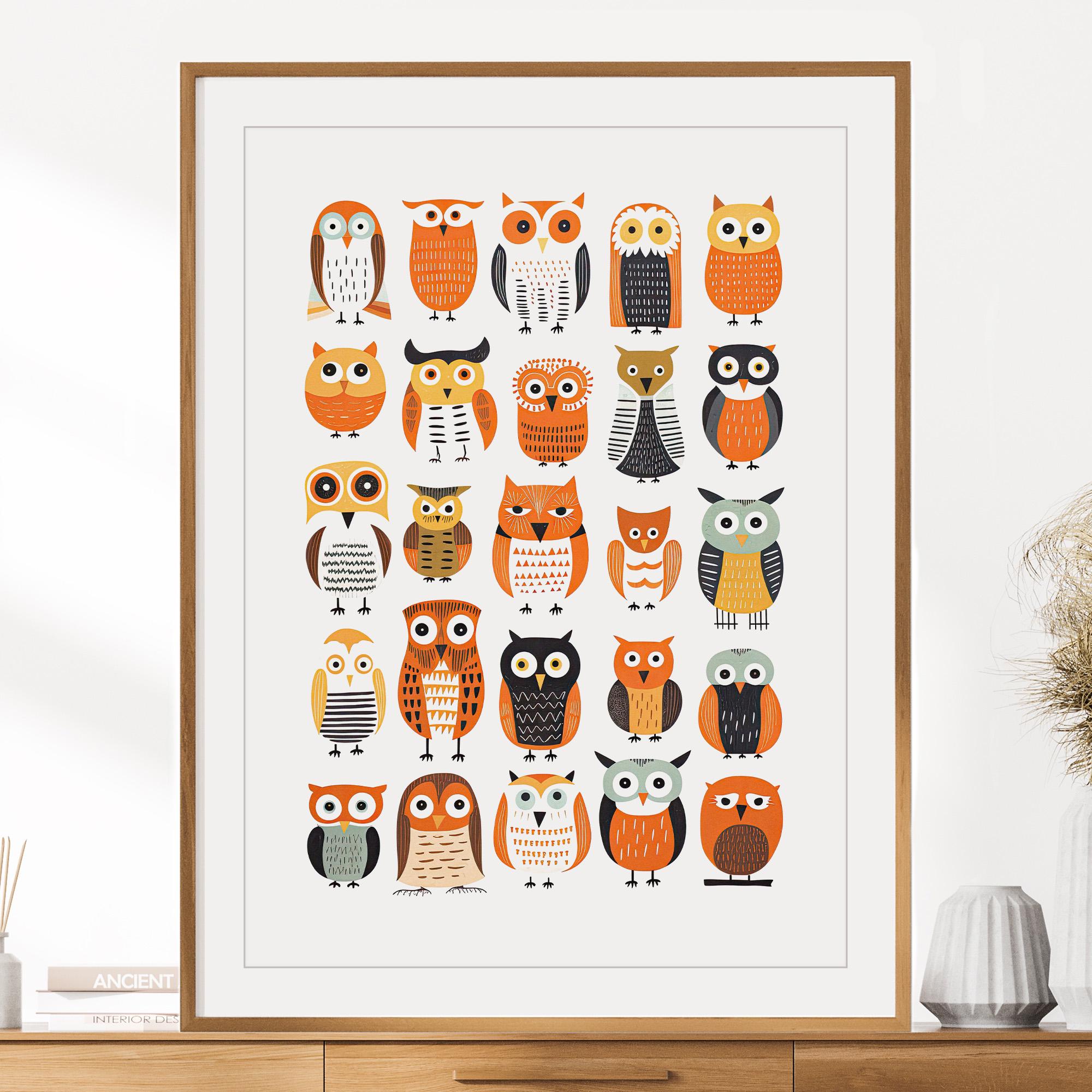 Whimsical Autumn Owls Print | Fall Wall Art Decor | Tiny Owl Illustration | Seasonal Printable Wall 