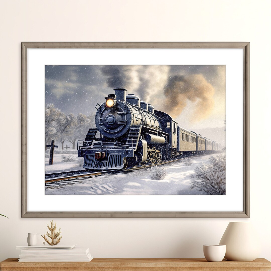 Vintage Steam Train Print | Winter Steam Train Print | Railroad Art ...
