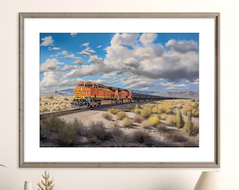 BNSF Train Print | California Desert Landscape | BNSF Oil Tanker Railway Train Art | Printable Train Art Poster | Instant Digital Download