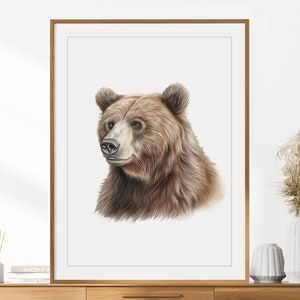 Bär Poster | Tierporträt | Bär Wand Kunst | Kinderzimmer Dekor | Kinderzimmer Wand Kunst | Buntstift Zeichnung | Waldtiere