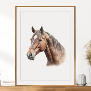 Impresión de caballos / Retrato de animales / Arte de la pared del caballo / Decoración de la guardería / Arte de la pared de la habitación de los niños / Dibujo a lápiz de colores / Animales de granja