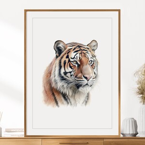 Tiger Print | Tierportrait | Tiger Wandkunst | Kinderzimmer Dekor | Kinderzimmer Wandkunst | Buntstift Zeichnung | Safaritiere