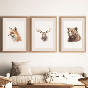 Woodland Animal Prints (Set of 3) | Fox | Moose | Bear | Forest Animal Prints | Kids Room Wall Art | Nursery Decor | Animal Wall Decor
