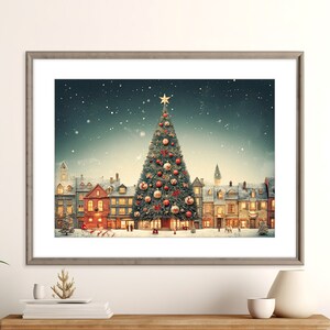 Stampa del villaggio di Natale/Poster d'arte natalizia vintage/Decorazione artistica da parete per le vacanze/Paese delle meraviglie invernale/Buon Natale/Download digitale