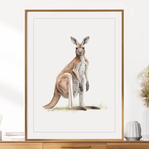 Känguru Print | Tierporträt | Känguru Wand Kunst | Kinderzimmer Dekor | Kinderzimmer Wand Kunst | Buntstift Zeichnung | Safari Tiere