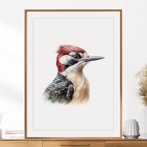 Specht Druck | Tierportrait | Specht Wand Kunst | Kinderzimmer Dekor | Kinderzimmer Wandkunst | Buntstift Zeichnung | Waldtiere