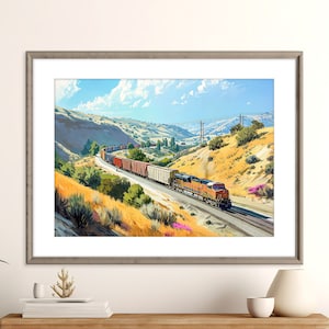 Pazifik Tehachapi Schleife | Mojave-Wüste | Diesel Zug Druck | Zug Poster | Druckbare Acryl Eisenbahn Kunst | Sofortiger digitaler Download