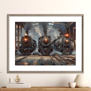 Strasburg Railroad Steam Trains Print | Vintage Steam Train Print | Acrylic Railfan Art Poster | Steam Locomotives in the Roundhouse
