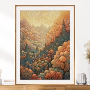 Fall Mountainscape Print | Fantasy Wall Art | Magical Forest Print | Enchanted Forest Wall Decor | Instant Digital Download