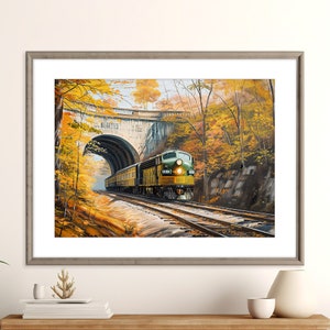 Adirondack Malerische Eisenbahn Druck | Diesellokomotive im Herbst | Herbst Zug Poster | Druckbare Zug Kunst | Sofortiger digitaler Download