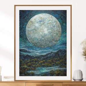 Full Moon Print | Space & Astronomy Art | Lunar Print | Printable Wall Art Decor | Abstract Moon Painting | Instant Digital Download