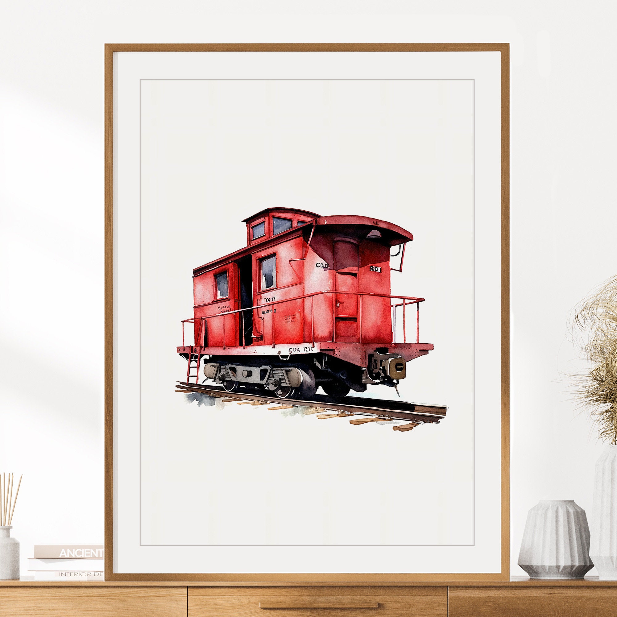 Caboose Train Car Print (red) | Train Poster | Railroad Print