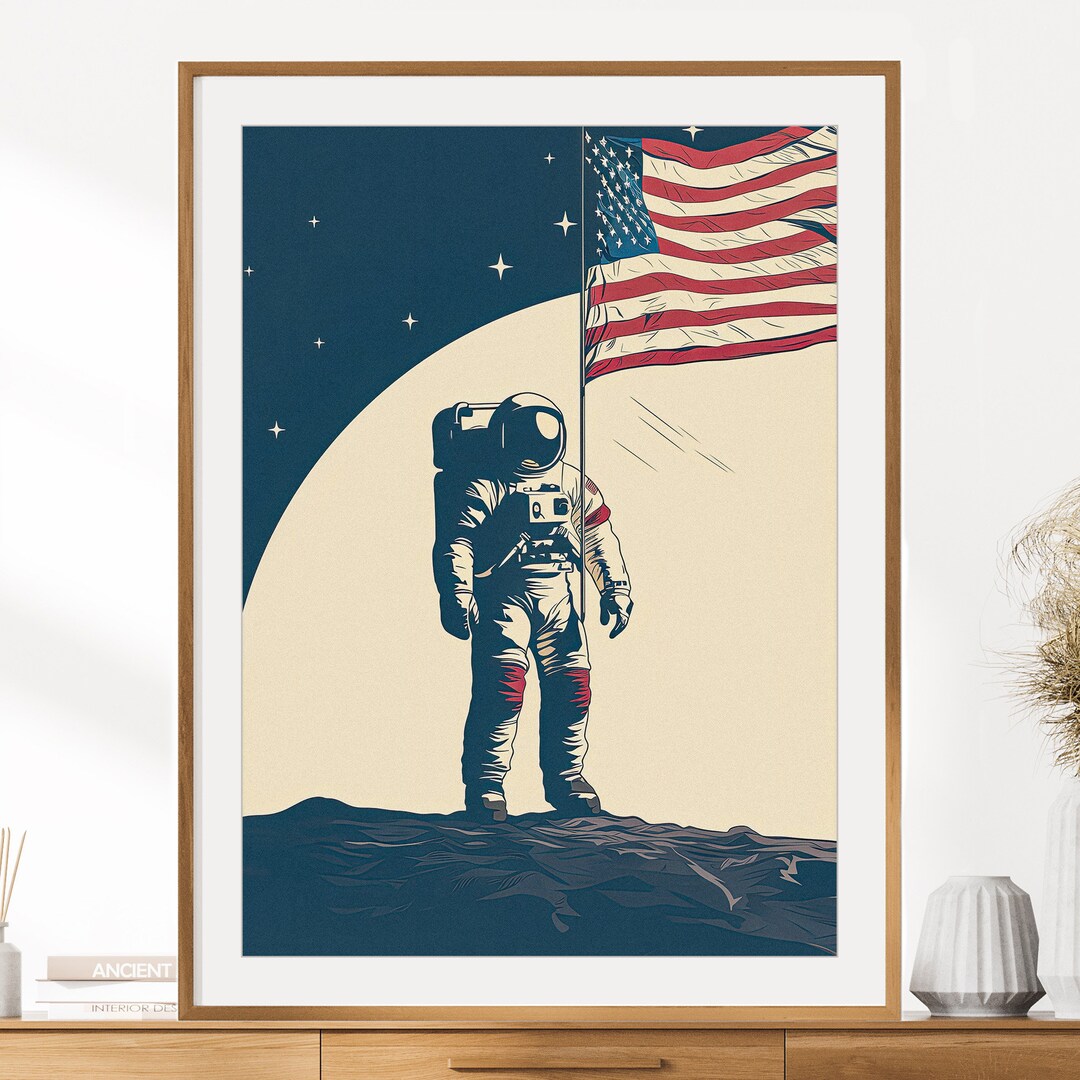 American Astronaut Print | Space Exploration Wall Art Decor | Man on ...