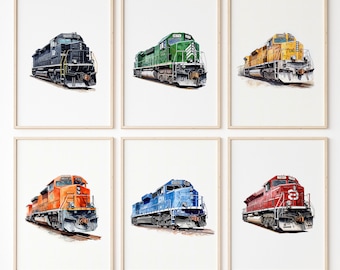Locomotive Train Prints (Set of 6) | Boys Room Railroad Art | Railroad Wall Decor | Train Set | Train Posters | Instant Digital Download