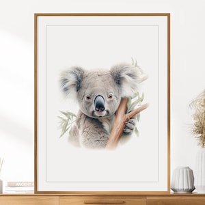 Koala Print | Tierportrait | Koala Wandkunst | Kinderzimmer Dekor | Kinderzimmer Wandkunst | Buntstift Zeichnung | Dschungeltiere