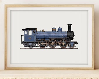 Impressão de trem vintage (azul) | Arte clássica de trem | Pôster de trem | Arte ferroviária | Arte de trem a vapor para impressão | Download digital instantâneo
