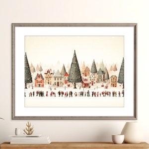 Stampa del villaggio di Natale/Poster d'arte natalizia vintage/Decorazione artistica da parete per le vacanze/Paese delle meraviglie invernale/Buon Natale/Download digitale