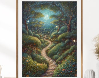 Impresión de jardín encantado / Arte de pared de fantasía / Impresión de bosque mágico / Decoración de pared de bosque encantado / Descarga digital instantánea