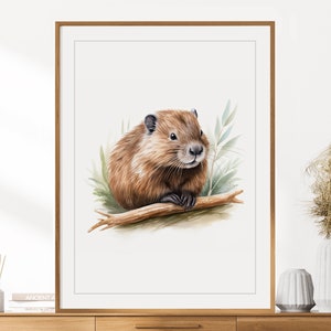Biber Print | Tierportrait | Biber Wandkunst | Kinderzimmer Dekor | Kinderzimmer Wandkunst | Buntstift Zeichnung | Waldtiere