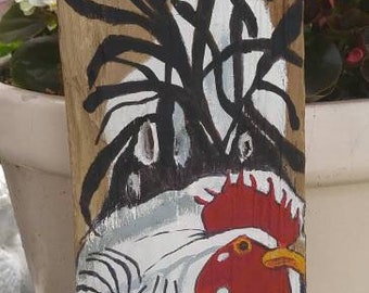 Barn wood Chicken on the nest one of a kind oil and acrylic paint shabby chic Folk Art home or cabin wall art 22x5x1 inches