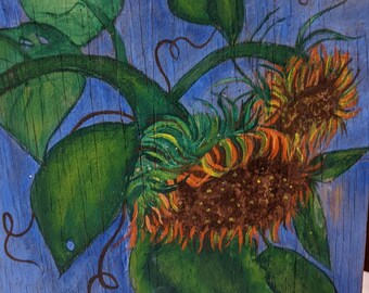 Barn wood Chicken on the nest one of a kind oil and acrylic paint shabby chic Folk Art home or cabin wall art 22x5x1 inches