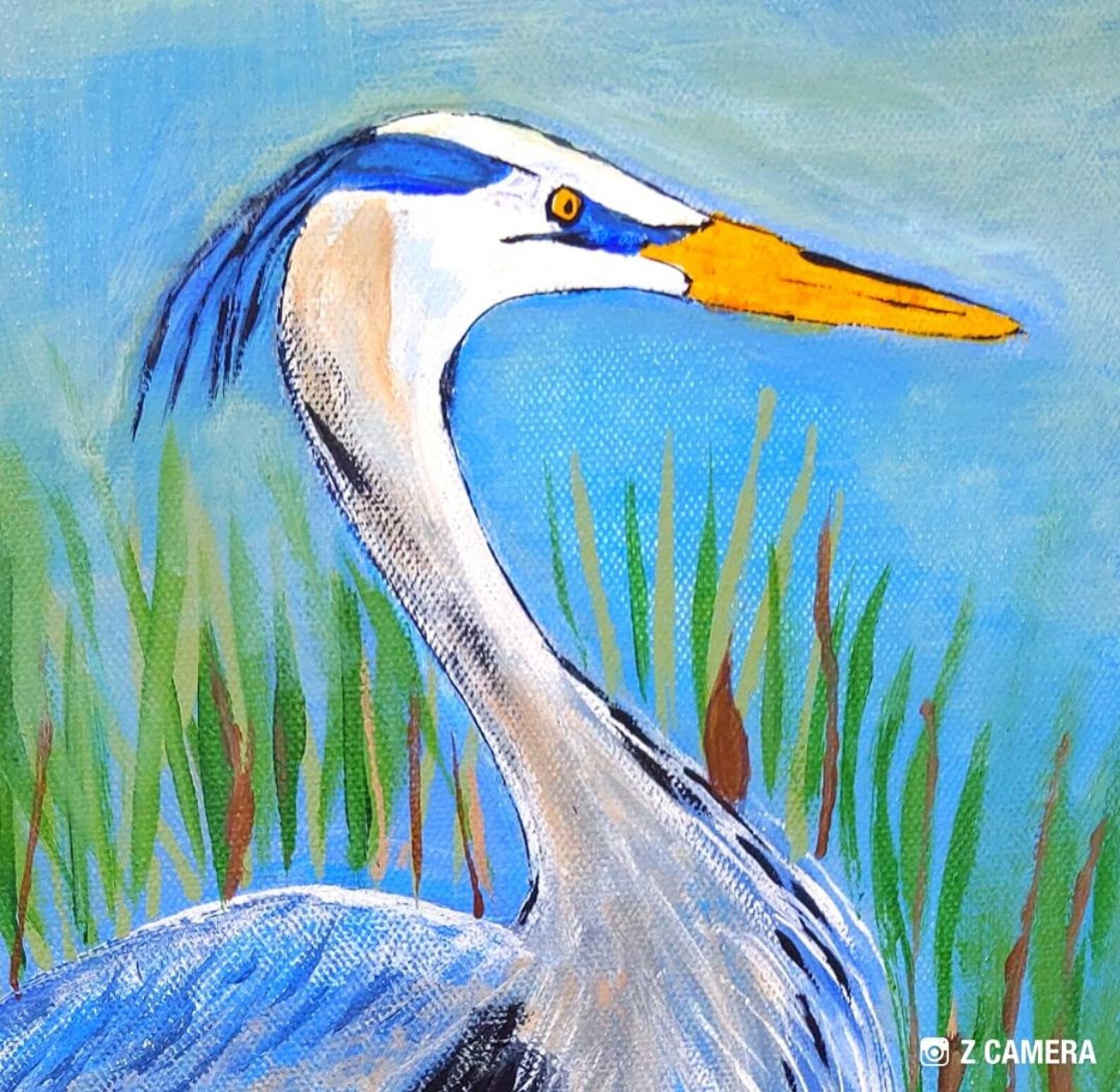 Great Blue Heron Acrylic Painting on Rolled Canvas 8 X 16 X 2 Etsy