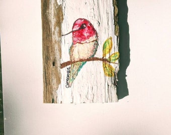 Hummingbird painted on reclaimed wood. Free shipping in contiguous U S only.