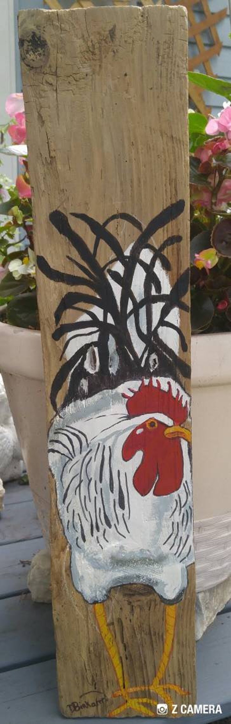 Barn wood Chicken on the nest one of a kind oil and acrylic paint  shabby chic Folk Art home or cabin wall art 22x5x1 inches