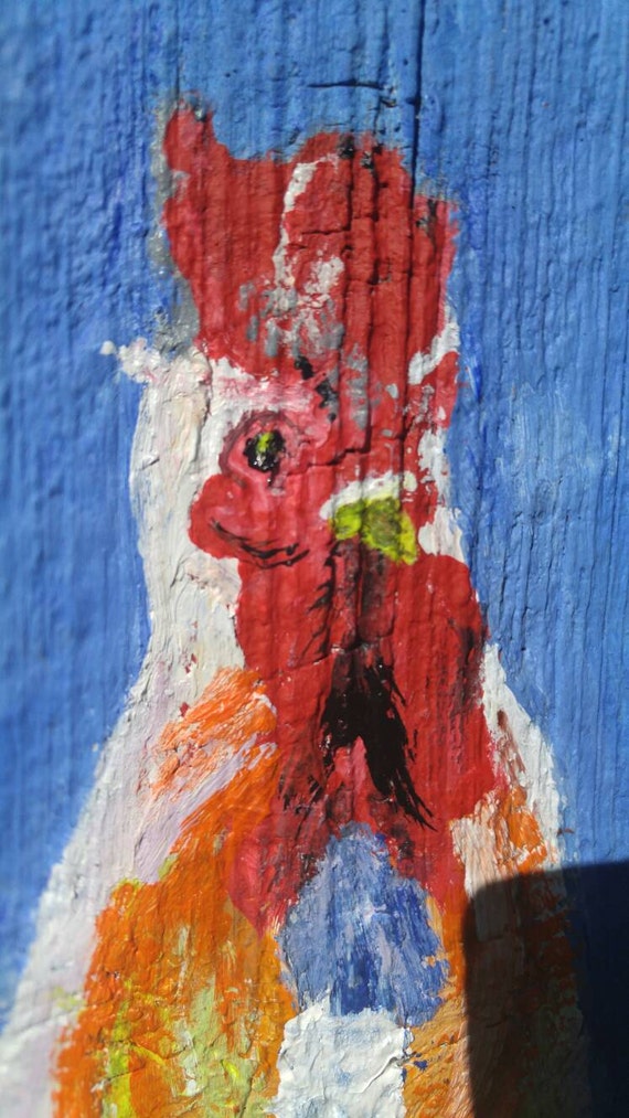 Barn wood Chicken on the nest one of a kind oil and acrylic paint shabby chic Folk Art home or cabin wall art 22x5x1 inches