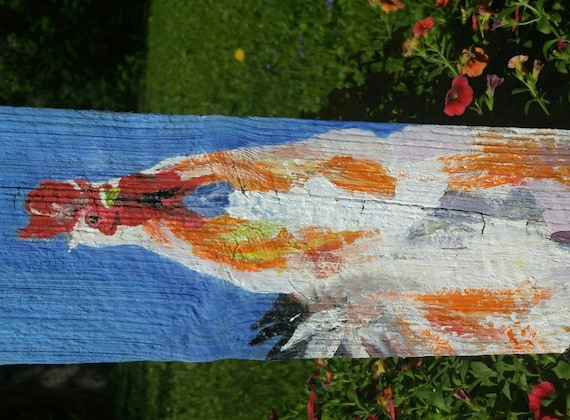 Barn wood Chicken on the nest one of a kind oil and acrylic paint shabby chic Folk Art home or cabin wall art 22x5x1 inches