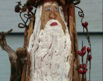 Very Unique Great Lakes Driftwood Santa Figure. 14 by 5.5 inches. Ships free in continental U S only.