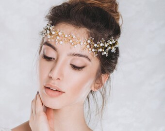 Bridal Crown, Wedding Wreath, Bridal Headband, Bridal Headpiece, Wedding Tiara, Bridal Hair Vine, Bridal Tiara, Hair Accessories- IRIS