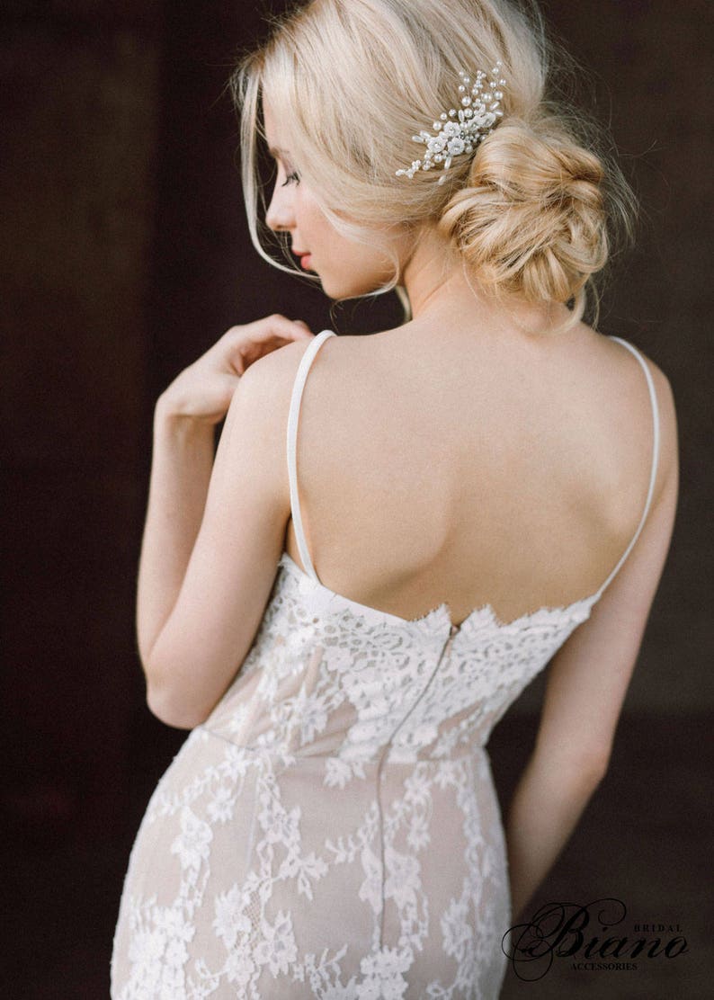 Wedding Hair Comb Pearl Headpiece Bridal Headpiece Bridal Blossom Hair Comb- KALLIOPE Wedding Hair Accessory Pearl Bridal Hair Comb