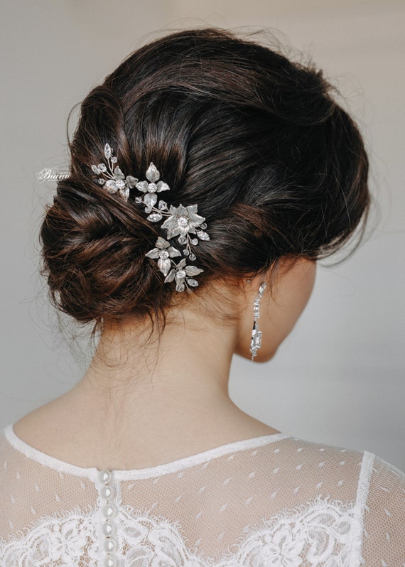 Bridal Hair Pins Leaf Hair Pins Crystal Hair Pins Bridal Hair Etsy