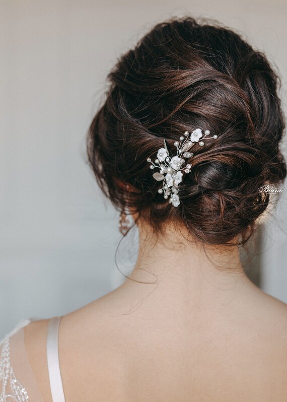 Bridal Hair Pins Silver Wedding Flower Hair Pins Bridal Pearl Etsy