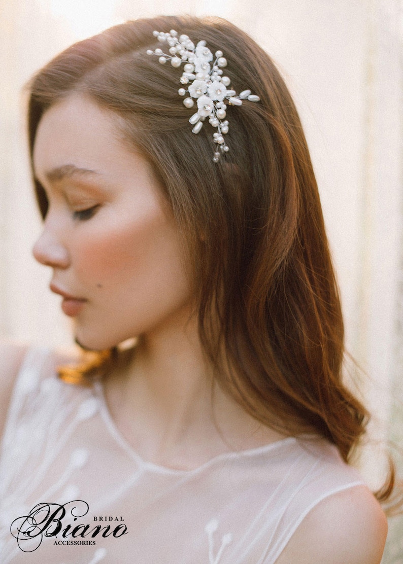 Wedding Hair Comb Pearl Headpiece Bridal Headpiece Bridal Blossom Hair Comb- KALLIOPE Wedding Hair Accessory Pearl Bridal Hair Comb