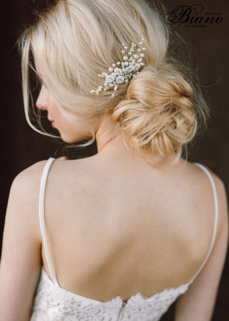 Wedding Hair Comb Pearl Headpiece Bridal Headpiece Bridal Blossom Hair Comb- KALLIOPE Wedding Hair Accessory Pearl Bridal Hair Comb