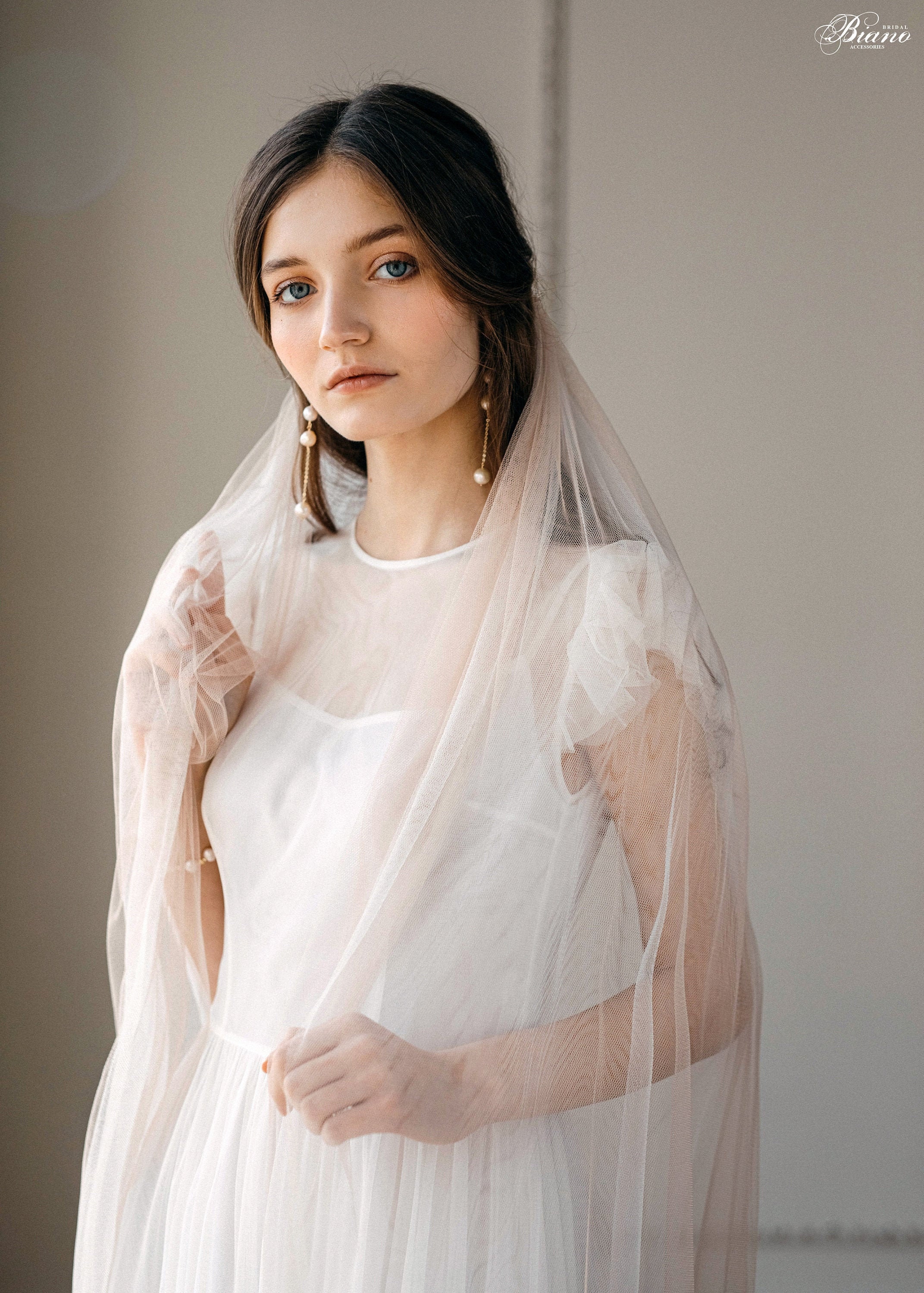 Wedding veil blush Super soft English netting veil Nude Veil | Etsy