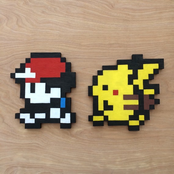 Art De Mur En Bois De Pokemon Pikachu Et Ash Pixel Art