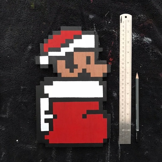 Mario Noël Pixel Art Fait à La Main En Bois Pixel Mario Plaque Murale Ou Un Cadeau