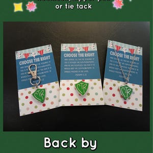 CTR, Choose the Right, high quality, traditional green enamel over silver, necklace, tie tack, or zipper pull, LDS baptism, Primary bday
