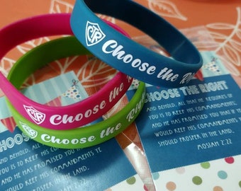 CTR, Choose the Right silicone bracelets, with scripture card and cello bag, Primary, baptism, welcome gift, child and youth sizes