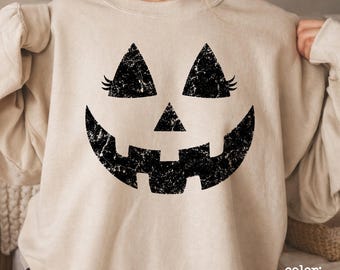 Pumpkin Face Sweatshirt Jack O Lantern Halloween Crewneck