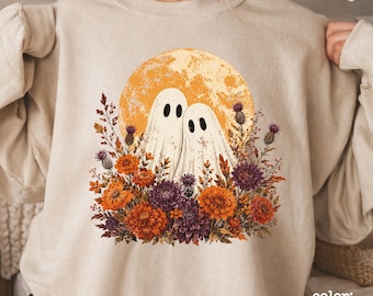 Floral Ghost Halloween Sweatshirt Fall Spooky Crewneck