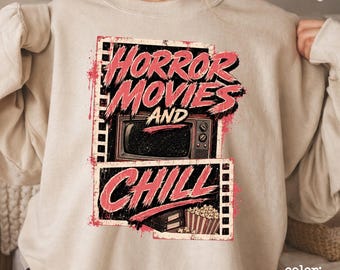 Movies And Chill Halloween Sweatshirt Retro Horror Crewneck