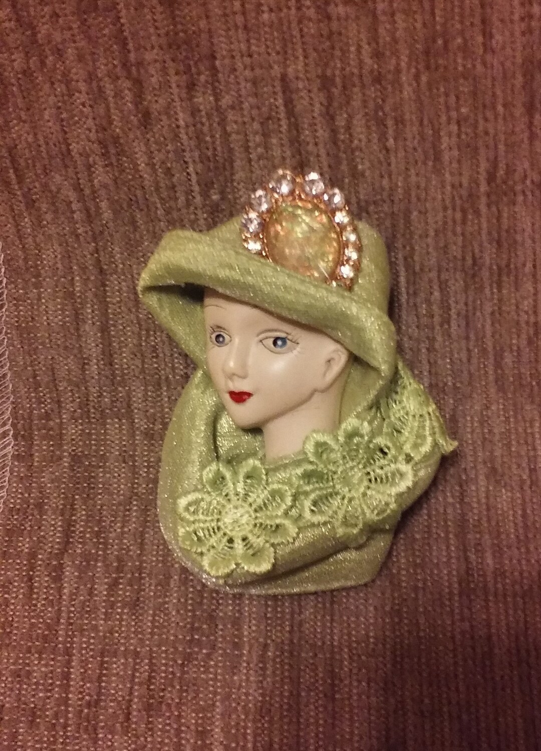 Lovely in Lime Lady Face Brooch Pin Porcelainlike Etsy UK