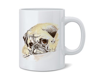 Pug Sketch Ceramic Mug / Cup | Dog Gift