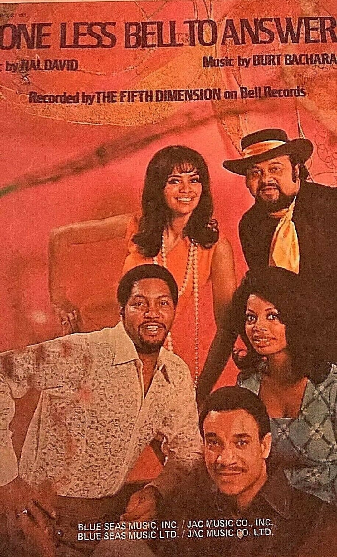Marilyn Mccoo One Less Bell To Answer One Less Bell to Answer, Recorded by the Fifth Dimension. Vintage Sheet